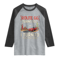 Route Highway 66 Turns 100 I Turn 70 Raglan Shirt Vintage 1956 Road Sign Classic Muscle Car Lover 70th Birthday Gift