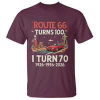 Route Highway 66 Turns 100 I Turn 70 T Shirt Vintage 1956 Road Sign Classic Muscle Car Lover 70th Birthday Gift