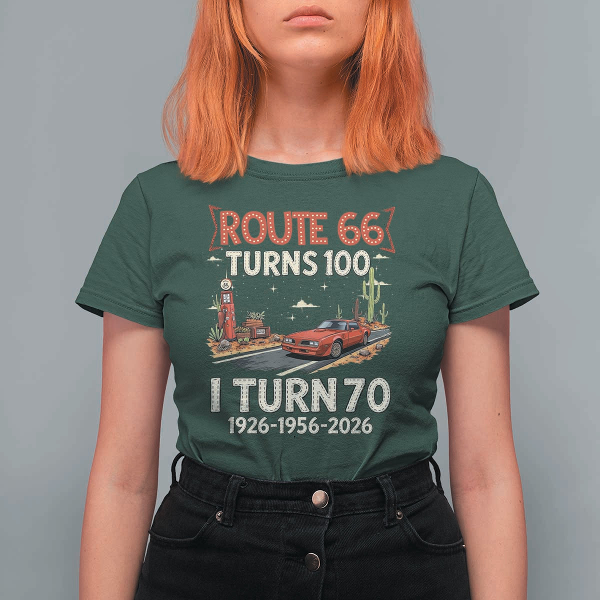 Route Highway 66 Turns 100 I Turn 70 T Shirt For Women Vintage 1956 Road Sign Classic Muscle Car Lover 70th Birthday Gift