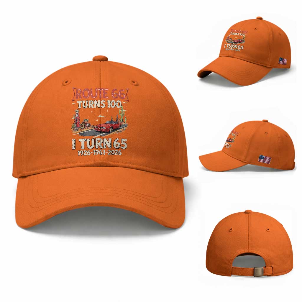 Route Highway 66 Turns 100 I Turn 65 Baseball Cap Vintage 1961 Road Sign Classic Muscle Car Lover 65th Birthday Gift