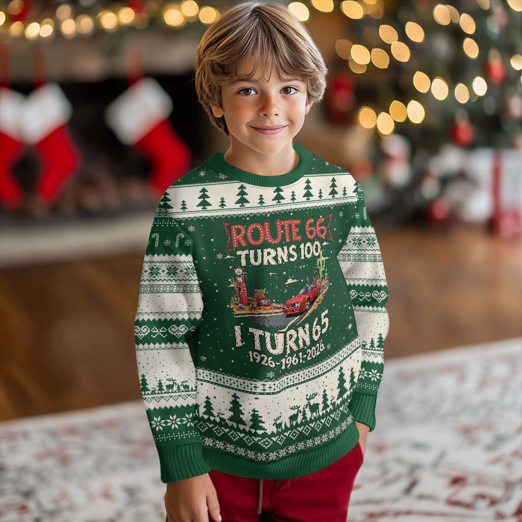 Route Highway 66 Turns 100 I Turn 65 Ugly Christmas Sweater Vintage 1961 Road Sign Classic Muscle Car Lover 65th Birthday Gift