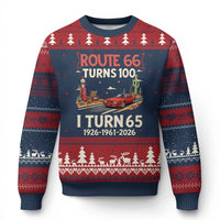 Route Highway 66 Turns 100 I Turn 65 Ugly Christmas Sweater Vintage 1961 Road Sign Classic Muscle Car Lover 65th Birthday Gift
