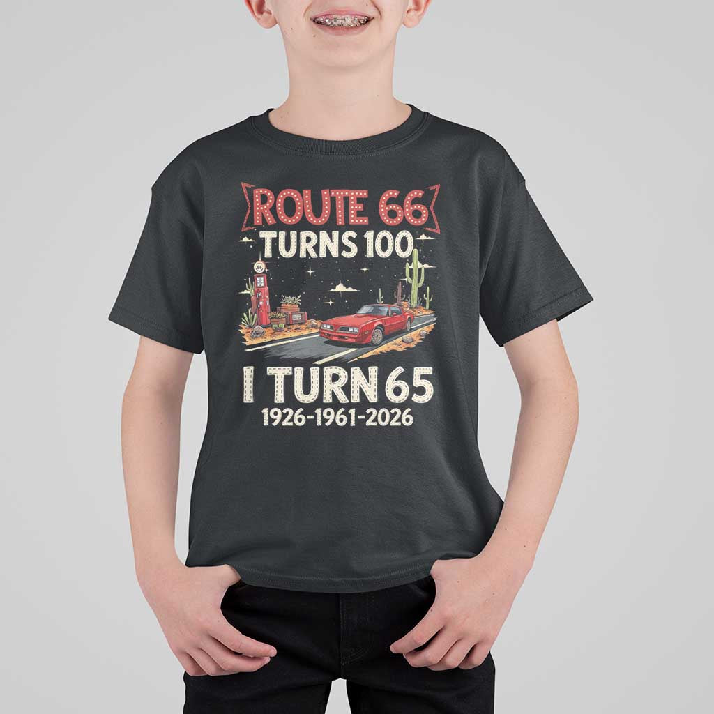 Route Highway 66 Turns 100 I Turn 65 T Shirt For Kid Vintage 1961 Road Sign Classic Muscle Car Lover 65th Birthday Gift