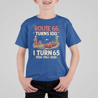 Route Highway 66 Turns 100 I Turn 65 T Shirt For Kid Vintage 1961 Road Sign Classic Muscle Car Lover 65th Birthday Gift