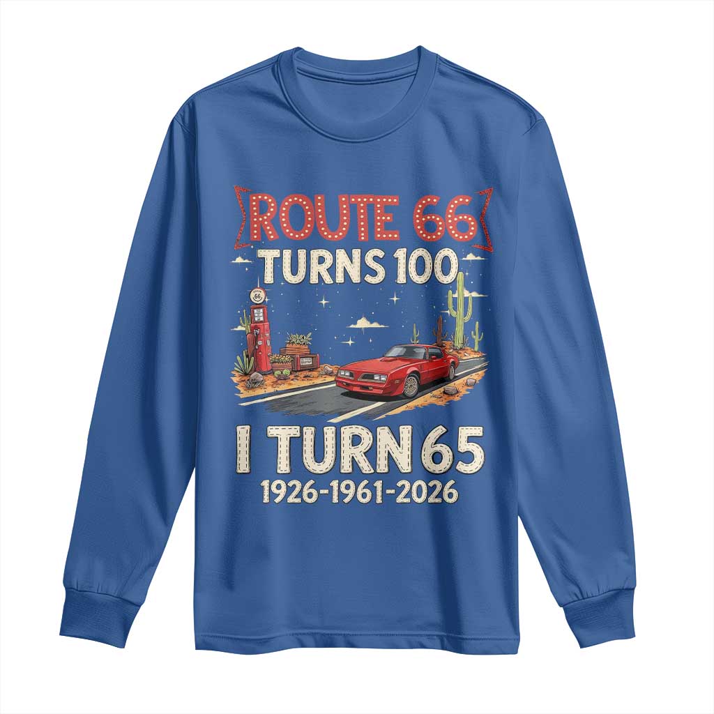Route Highway 66 Turns 100 I Turn 65 Long Sleeve Shirt Vintage 1961 Road Sign Classic Muscle Car Lover 65th Birthday Gift