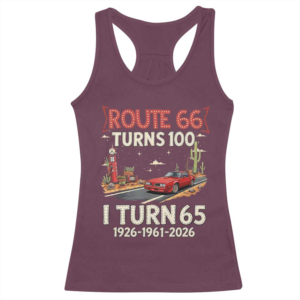 Route Highway 66 Turns 100 I Turn 65 Racerback Tank Top Vintage 1961 Road Sign Classic Muscle Car Lover 65th Birthday Gift