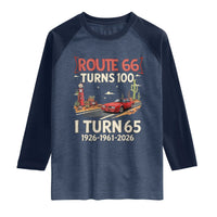 Route Highway 66 Turns 100 I Turn 65 Raglan Shirt Vintage 1961 Road Sign Classic Muscle Car Lover 65th Birthday Gift