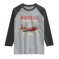 Route Highway 66 Turns 100 I Turn 65 Raglan Shirt Vintage 1961 Road Sign Classic Muscle Car Lover 65th Birthday Gift
