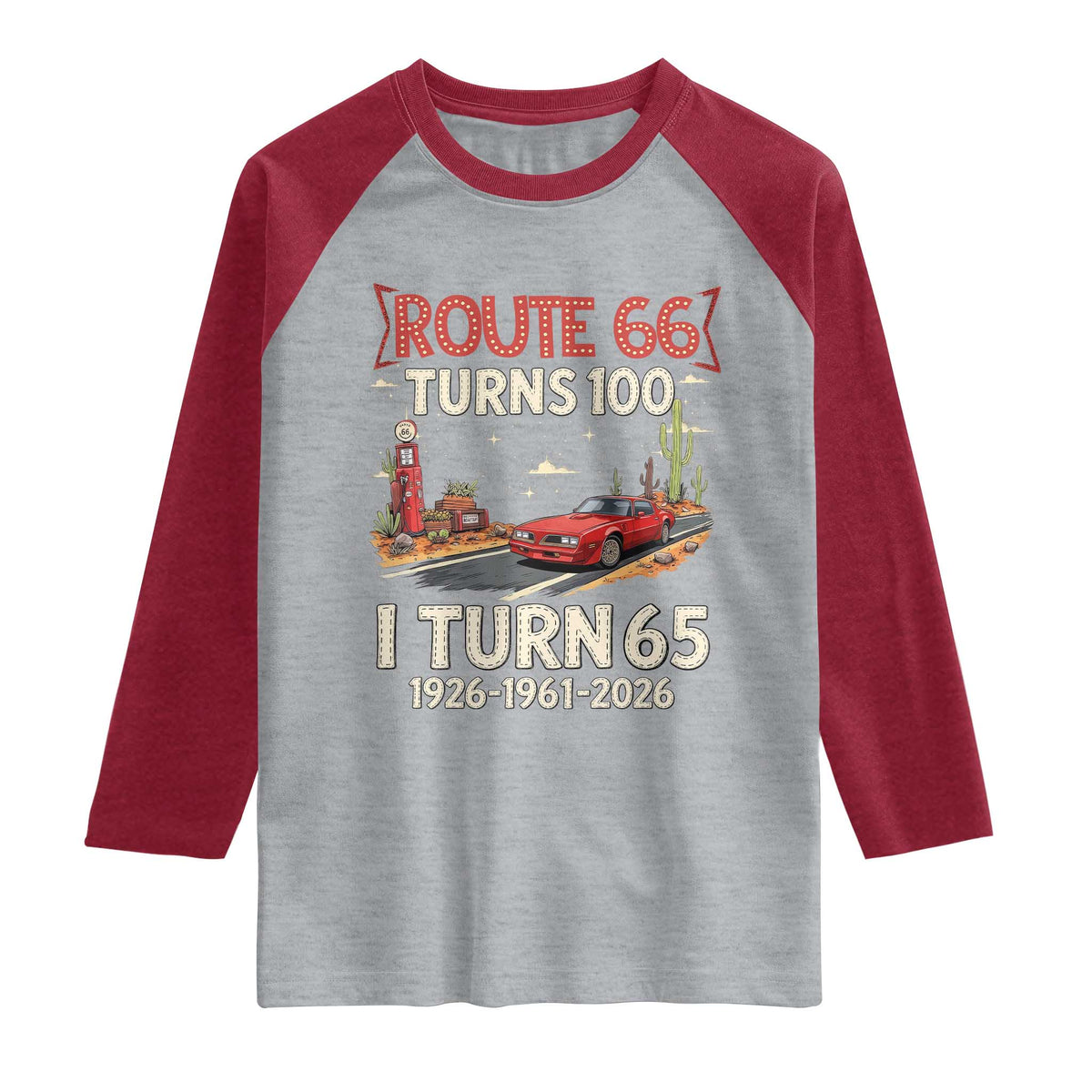 Route Highway 66 Turns 100 I Turn 65 Raglan Shirt Vintage 1961 Road Sign Classic Muscle Car Lover 65th Birthday Gift