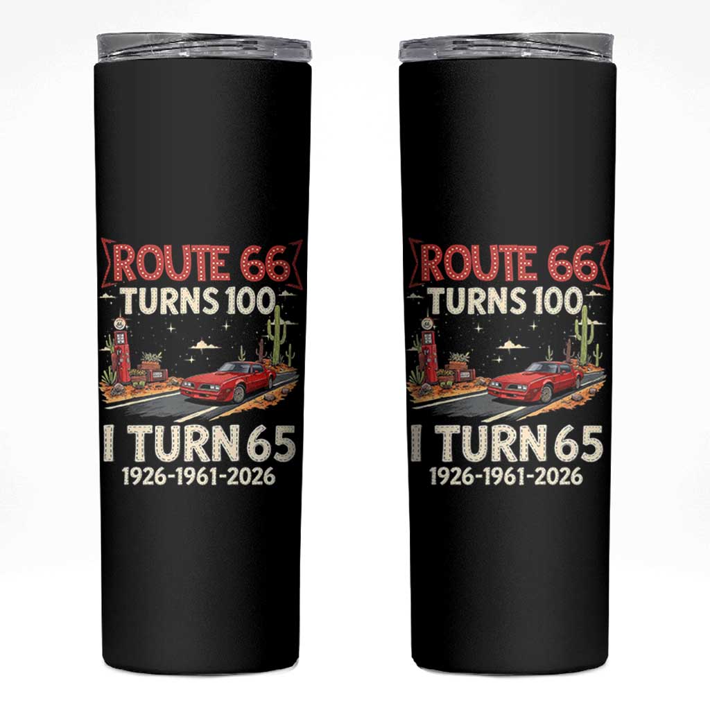 Route Highway 66 Turns 100 I Turn 65 Skinny Tumbler Vintage 1961 Road Sign Classic Muscle Car Lover 65th Birthday Gift