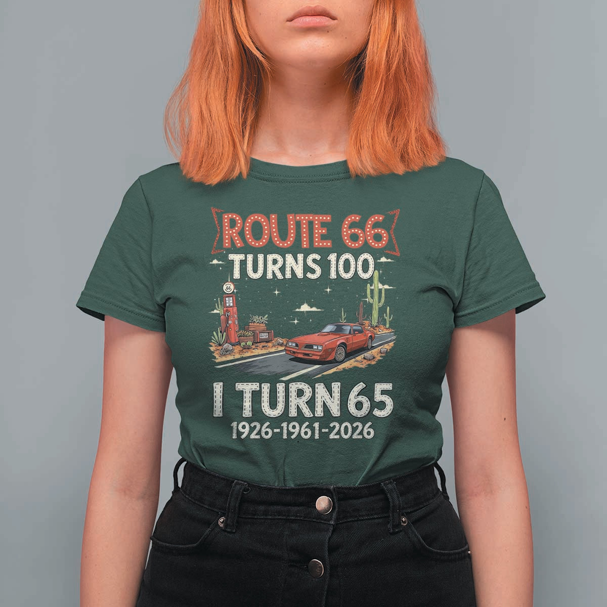 Route Highway 66 Turns 100 I Turn 65 T Shirt For Women Vintage 1961 Road Sign Classic Muscle Car Lover 65th Birthday Gift