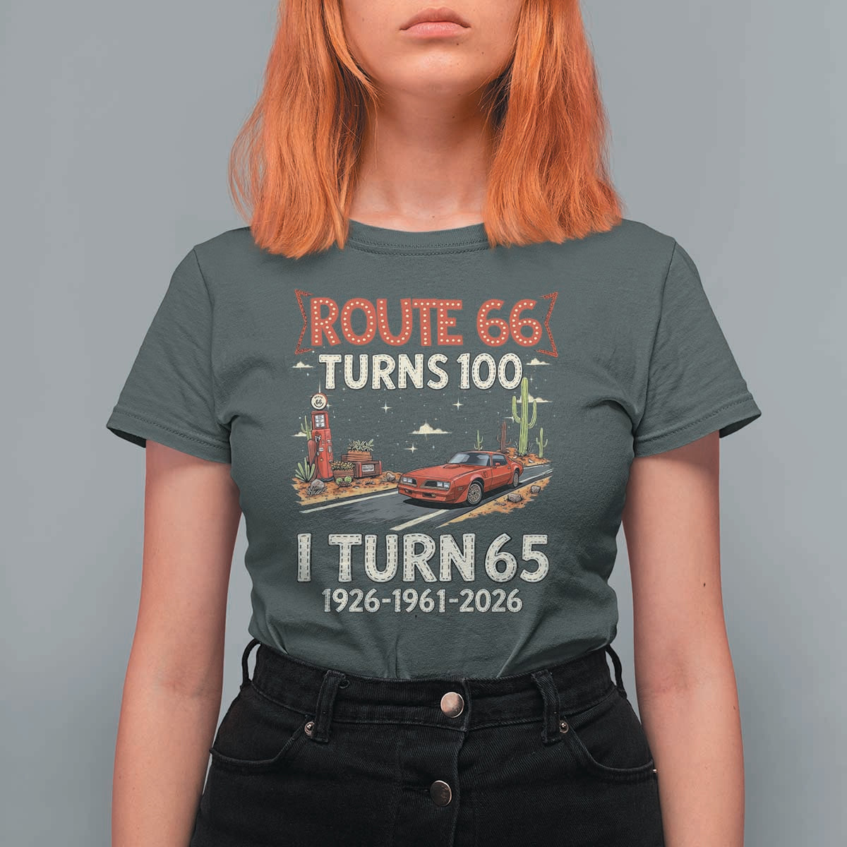 Route Highway 66 Turns 100 I Turn 65 T Shirt For Women Vintage 1961 Road Sign Classic Muscle Car Lover 65th Birthday Gift