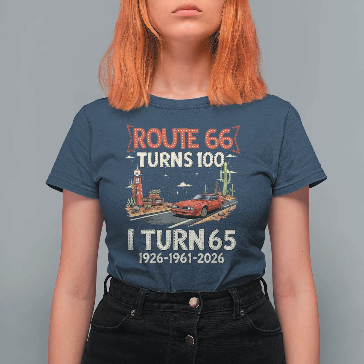 Route Highway 66 Turns 100 I Turn 65 T Shirt For Women Vintage 1961 Road Sign Classic Muscle Car Lover 65th Birthday Gift
