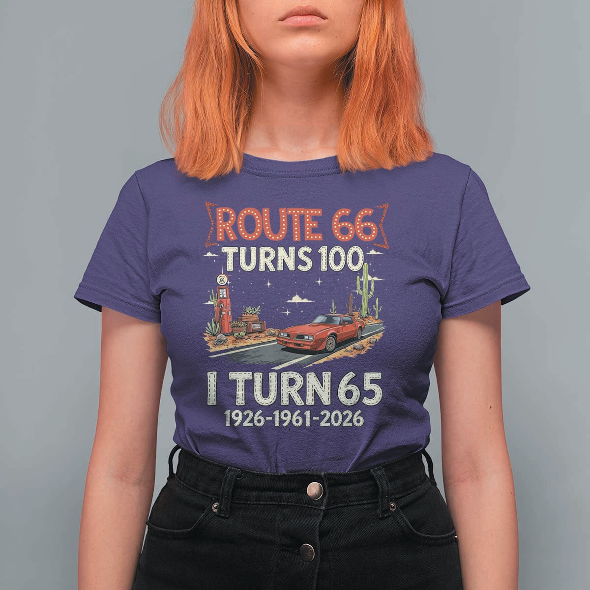 Route Highway 66 Turns 100 I Turn 65 T Shirt For Women Vintage 1961 Road Sign Classic Muscle Car Lover 65th Birthday Gift