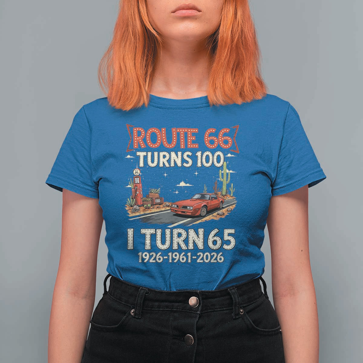 Route Highway 66 Turns 100 I Turn 65 T Shirt For Women Vintage 1961 Road Sign Classic Muscle Car Lover 65th Birthday Gift