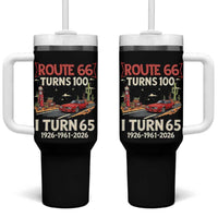 Route Highway 66 Turns 100 I Turn 65 Tumbler With Handle Vintage 1961 Road Sign Classic Muscle Car Lover 65th Birthday Gift
