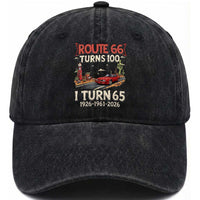 Route Highway 66 Turns 100 I Turn 65 Washed Cotton Baseball Cap Vintage 1961 Road Sign Classic Muscle Car Lover 65th Birthday Gift