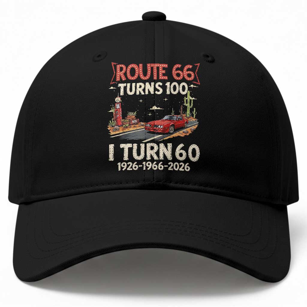 Route Highway 66 Turns 100 I Turn 60 Baseball Cap Vintage 1966 Road Sign Classic Muscle Car Lover 60th Birthday Gift