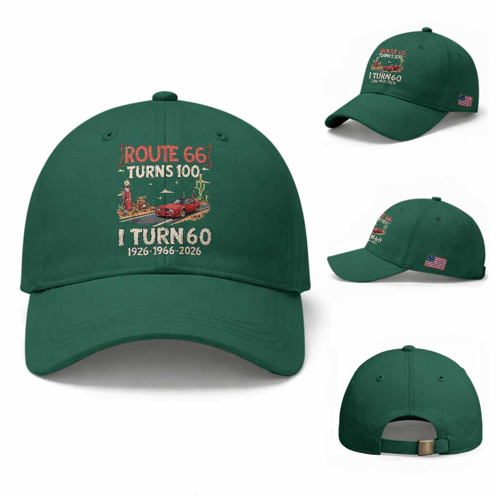 Route Highway 66 Turns 100 I Turn 60 Baseball Cap Vintage 1966 Road Sign Classic Muscle Car Lover 60th Birthday Gift