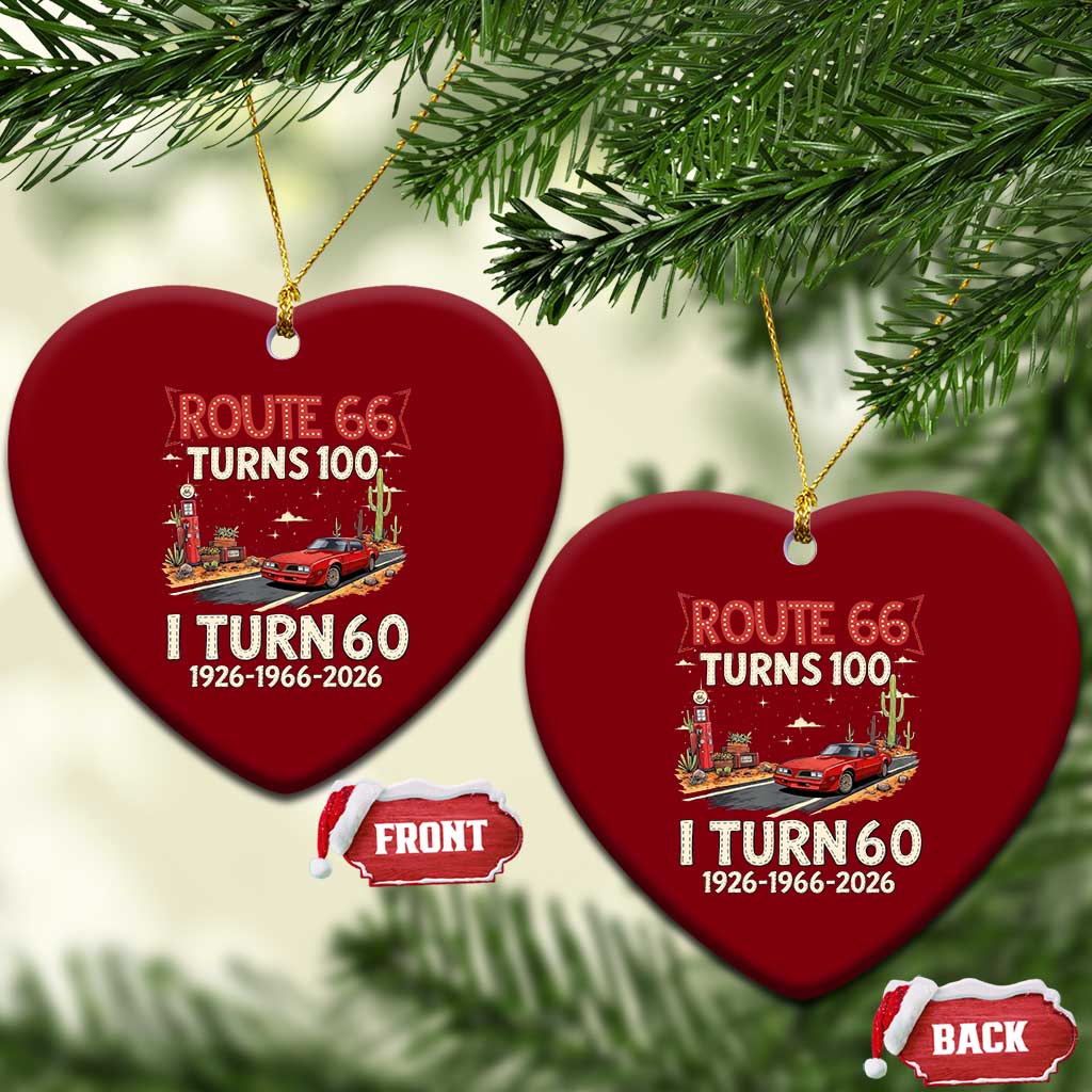 Route Highway 66 Turns 100 I Turn 60 Ceramic Ornament Vintage 1966 Road Sign Classic Muscle Car Lover 60th Birthday Gift