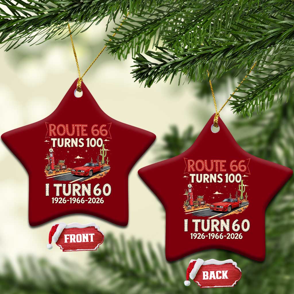 Route Highway 66 Turns 100 I Turn 60 Ceramic Ornament Vintage 1966 Road Sign Classic Muscle Car Lover 60th Birthday Gift
