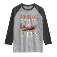 Route Highway 66 Turns 100 I Turn 60 Raglan Shirt Vintage 1966 Road Sign Classic Muscle Car Lover 60th Birthday Gift