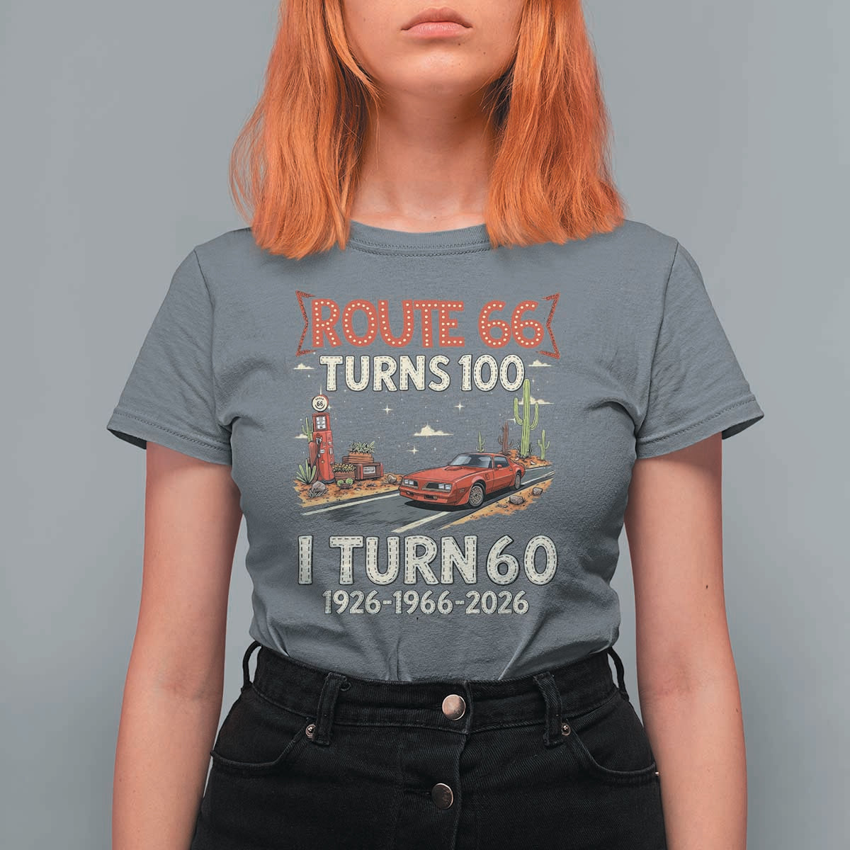 Route Highway 66 Turns 100 I Turn 60 T Shirt For Women Vintage 1966 Road Sign Classic Muscle Car Lover 60th Birthday Gift