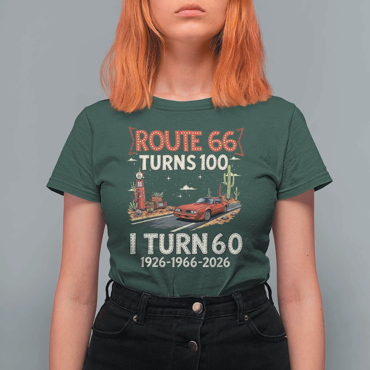 Route Highway 66 Turns 100 I Turn 60 T Shirt For Women Vintage 1966 Road Sign Classic Muscle Car Lover 60th Birthday Gift