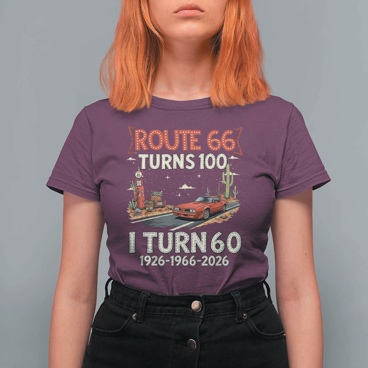 Route Highway 66 Turns 100 I Turn 60 T Shirt For Women Vintage 1966 Road Sign Classic Muscle Car Lover 60th Birthday Gift