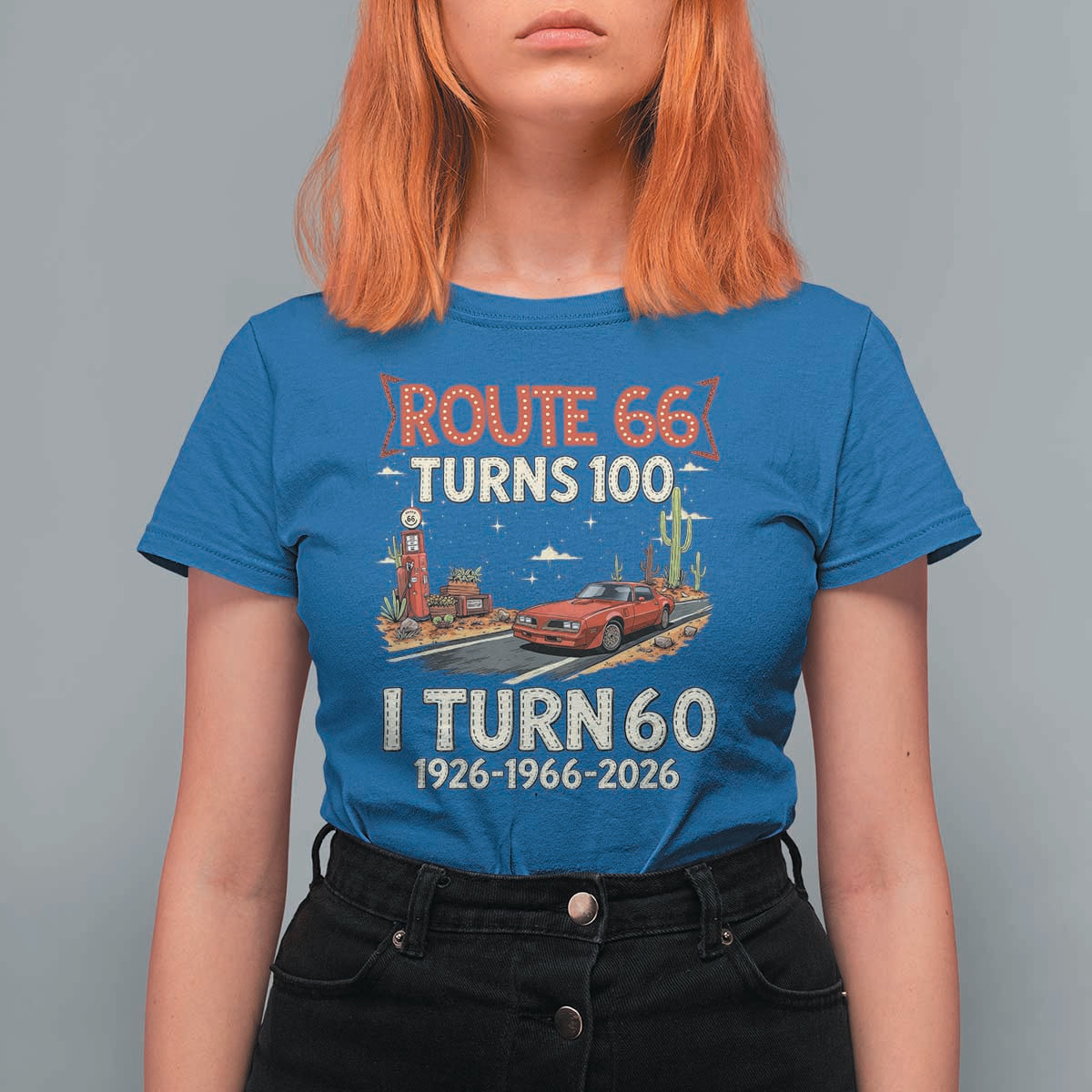 Route Highway 66 Turns 100 I Turn 60 T Shirt For Women Vintage 1966 Road Sign Classic Muscle Car Lover 60th Birthday Gift