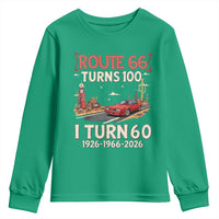 Route Highway 66 Turns 100 I Turn 60 Youth Sweatshirt Vintage 1966 Road Sign Classic Muscle Car Lover 60th Birthday Gift