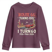 Route Highway 66 Turns 100 I Turn 60 Youth Sweatshirt Vintage 1966 Road Sign Classic Muscle Car Lover 60th Birthday Gift