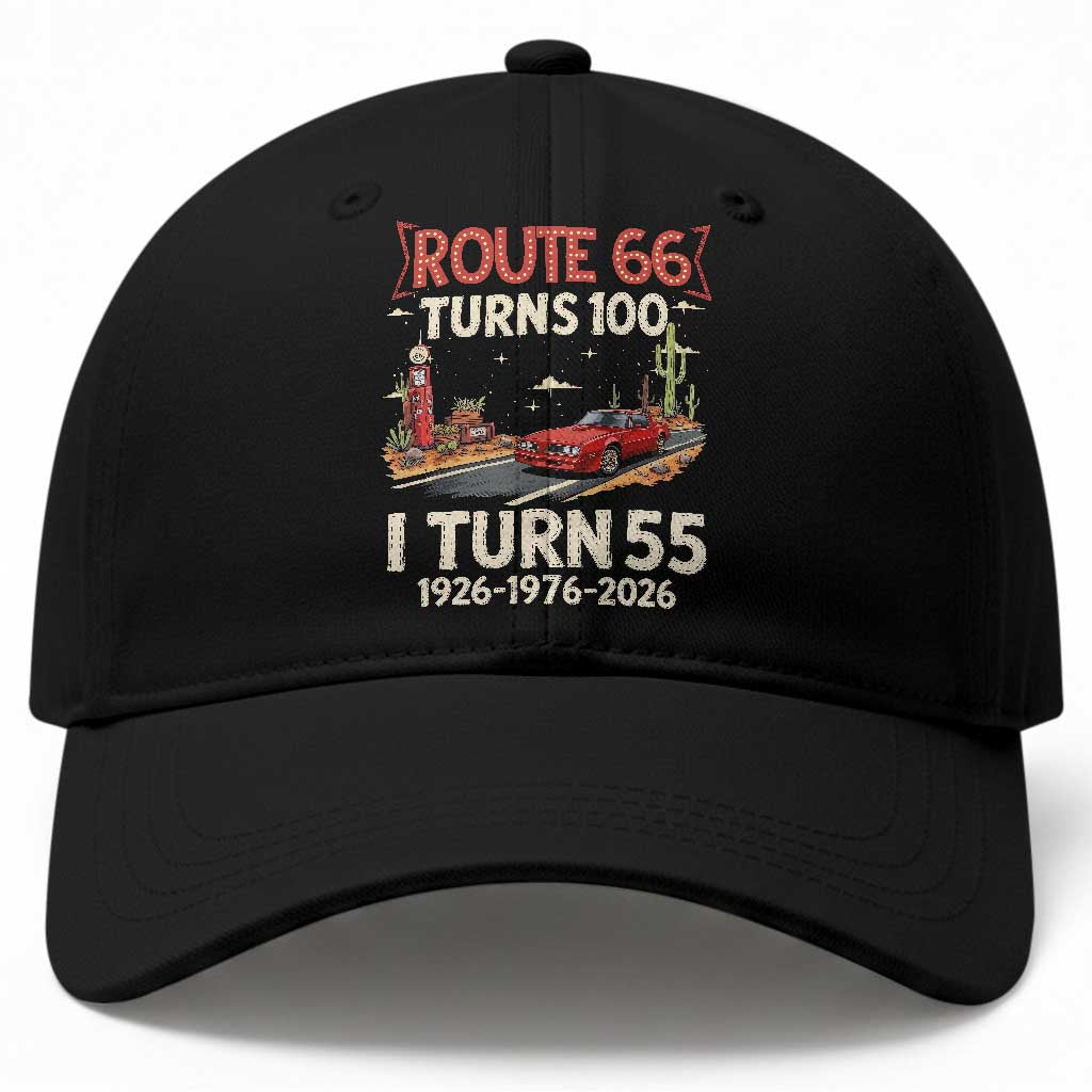 Route Highway 66 Turns 100 I Turn 55 Baseball Cap Vintage 1971 Road Sign Classic Muscle Car Lover 55th Birthday Gift