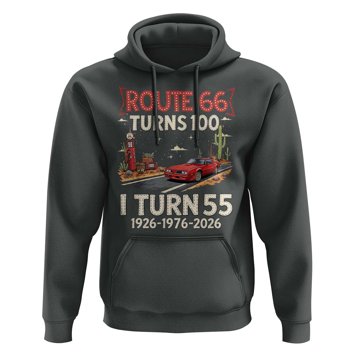 Route Highway 66 Turns 100 I Turn 55 Hoodie Vintage 1971 Road Sign Classic Muscle Car Lover 55th Birthday Gift