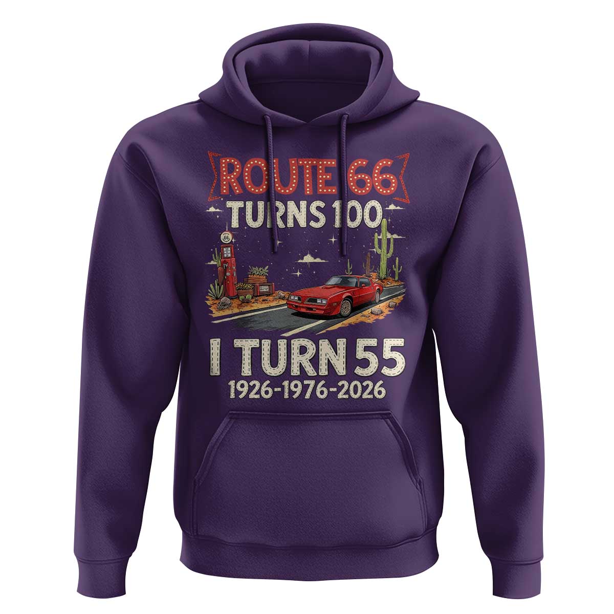 Route Highway 66 Turns 100 I Turn 55 Hoodie Vintage 1971 Road Sign Classic Muscle Car Lover 55th Birthday Gift