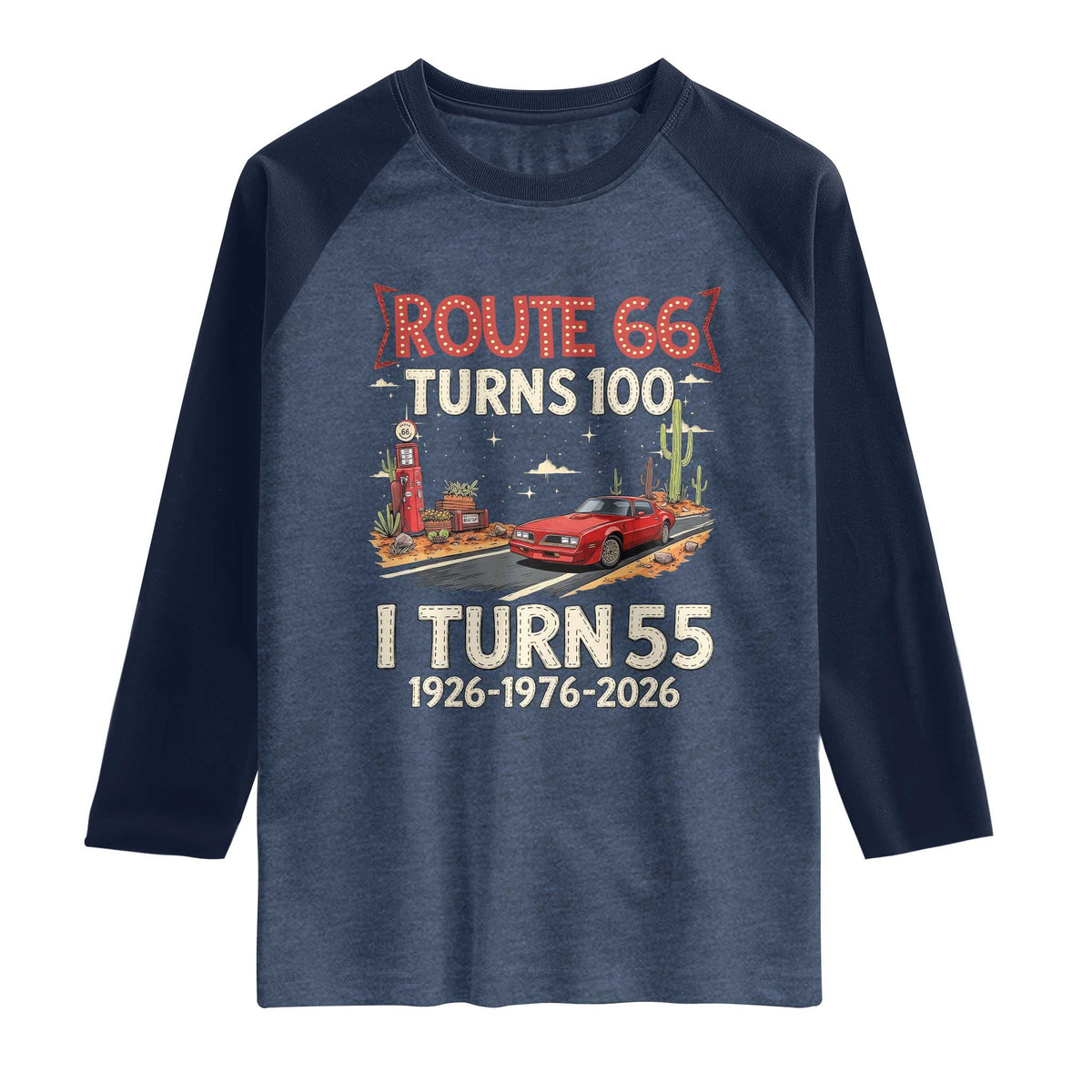 Route Highway 66 Turns 100 I Turn 55 Raglan Shirt Vintage 1971 Road Sign Classic Muscle Car Lover 55th Birthday Gift
