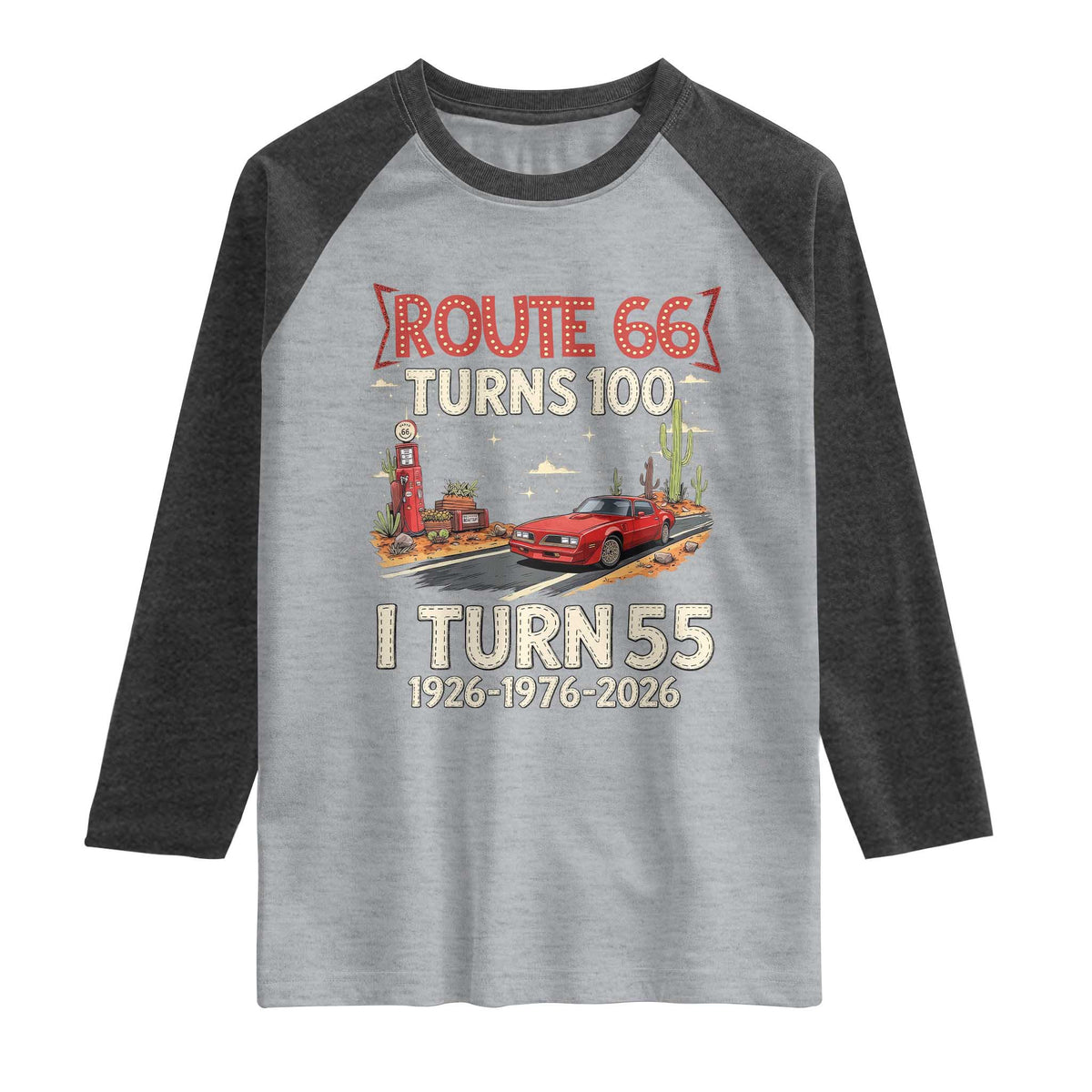 Route Highway 66 Turns 100 I Turn 55 Raglan Shirt Vintage 1971 Road Sign Classic Muscle Car Lover 55th Birthday Gift