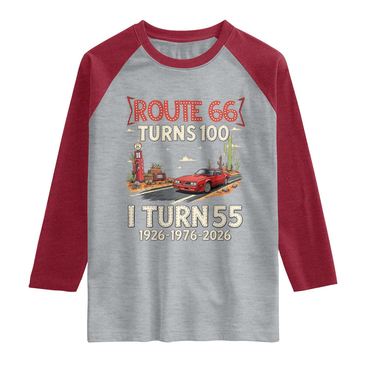 Route Highway 66 Turns 100 I Turn 55 Raglan Shirt Vintage 1971 Road Sign Classic Muscle Car Lover 55th Birthday Gift