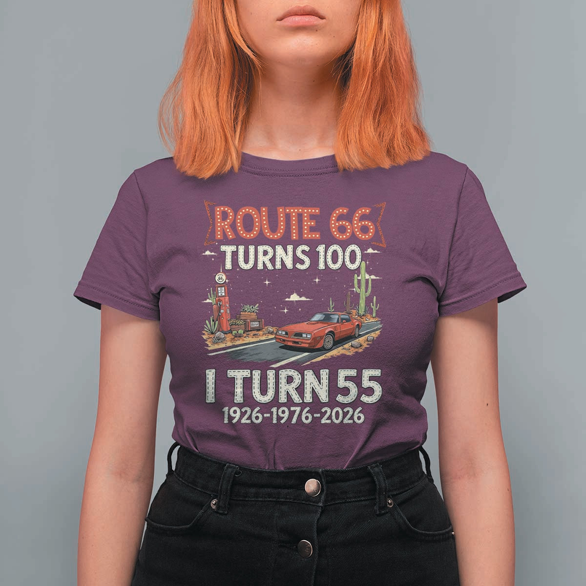 Route Highway 66 Turns 100 I Turn 55 T Shirt For Women Vintage 1971 Road Sign Classic Muscle Car Lover 55th Birthday Gift