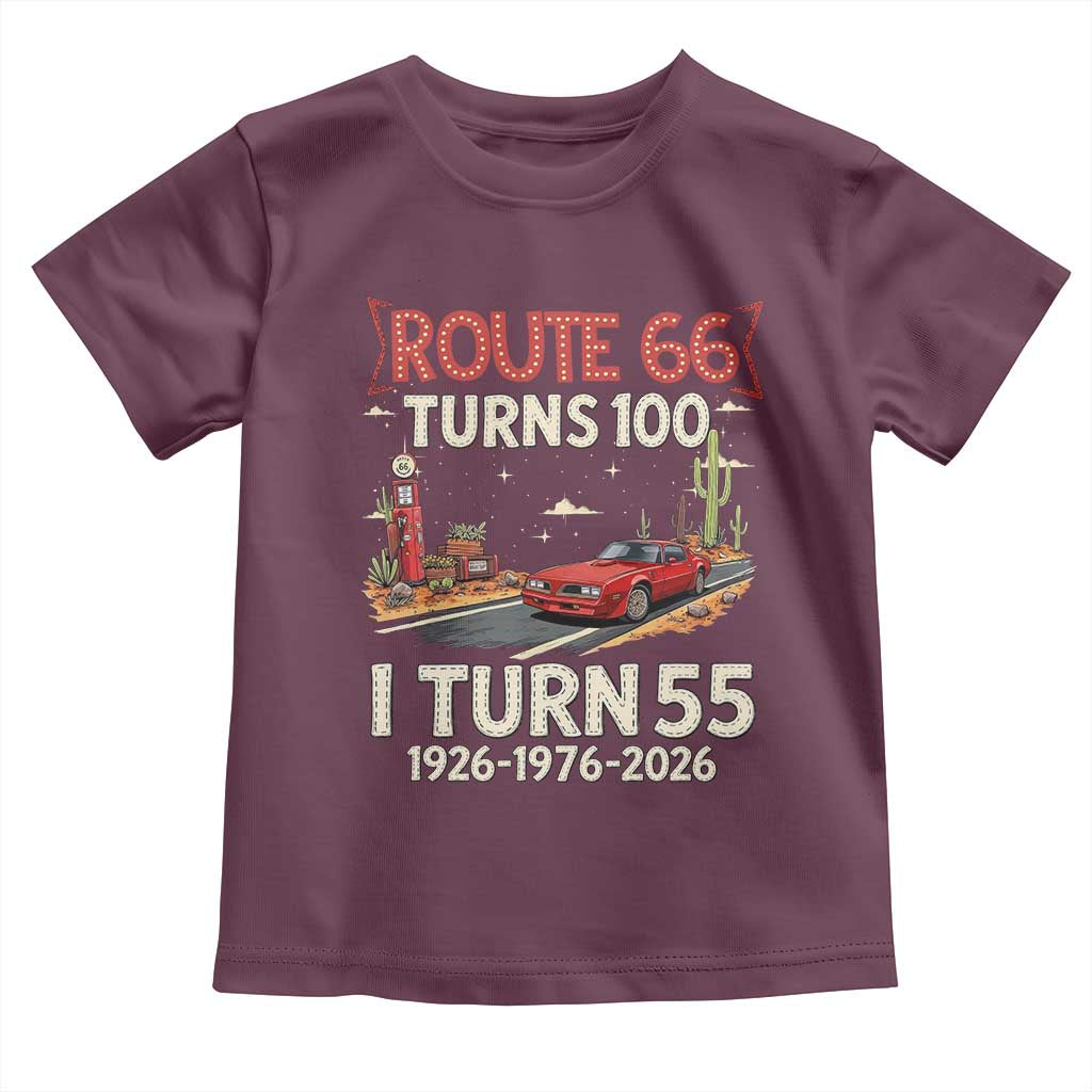 Route Highway 66 Turns 100 I Turn 55 Toddler T Shirt Vintage 1971 Road Sign Classic Muscle Car Lover 55th Birthday Gift