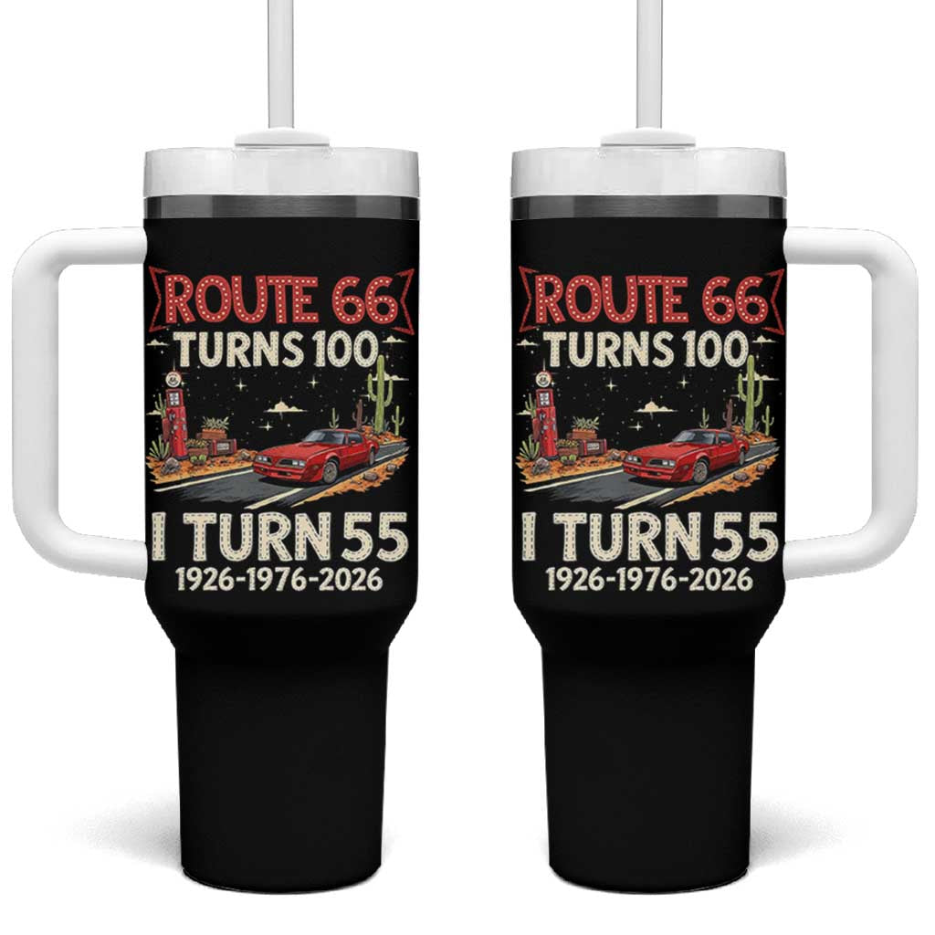 Route Highway 66 Turns 100 I Turn 55 Tumbler With Handle Vintage 1971 Road Sign Classic Muscle Car Lover 55th Birthday Gift