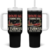 Route Highway 66 Turns 100 I Turn 55 Tumbler With Handle Vintage 1971 Road Sign Classic Muscle Car Lover 55th Birthday Gift