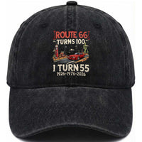 Route Highway 66 Turns 100 I Turn 55 Washed Cotton Baseball Cap Vintage 1971 Road Sign Classic Muscle Car Lover 55th Birthday Gift