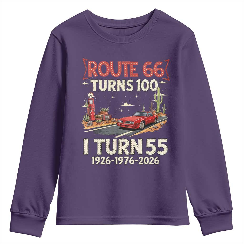 Route Highway 66 Turns 100 I Turn 55 Youth Sweatshirt Vintage 1971 Road Sign Classic Muscle Car Lover 55th Birthday Gift