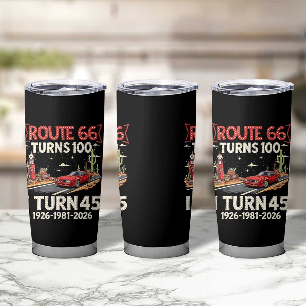 Route Highway 66 Turns 100 I Turn 45 Tumbler Cup Vintage 1981 Road Sign Classic Muscle Car Lover 45th Birthday Gift
