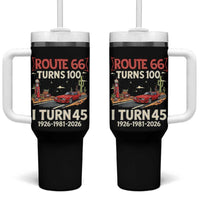 Route Highway 66 Turns 100 I Turn 45 Tumbler With Handle Vintage 1981 Road Sign Classic Muscle Car Lover 45th Birthday Gift