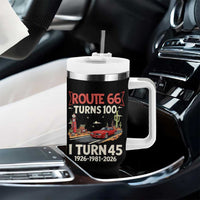 Route Highway 66 Turns 100 I Turn 45 Tumbler With Handle Vintage 1981 Road Sign Classic Muscle Car Lover 45th Birthday Gift
