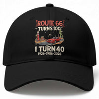 Route Highway 66 Turns 100 I Turn 40 Baseball Cap Vintage 1986 Road Sign Classic Muscle Car Lover 40th Birthday Gift