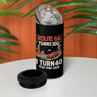 Route Highway 66 Turns 100 I Turn 40 4 in 1 Can Cooler Tumbler Vintage 1986 Road Sign Classic Muscle Car Lover 40th Birthday Gift