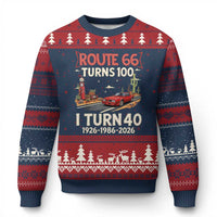 Route Highway 66 Turns 100 I Turn 40 Ugly Christmas Sweater Vintage 1986 Road Sign Classic Muscle Car Lover 40th Birthday Gift